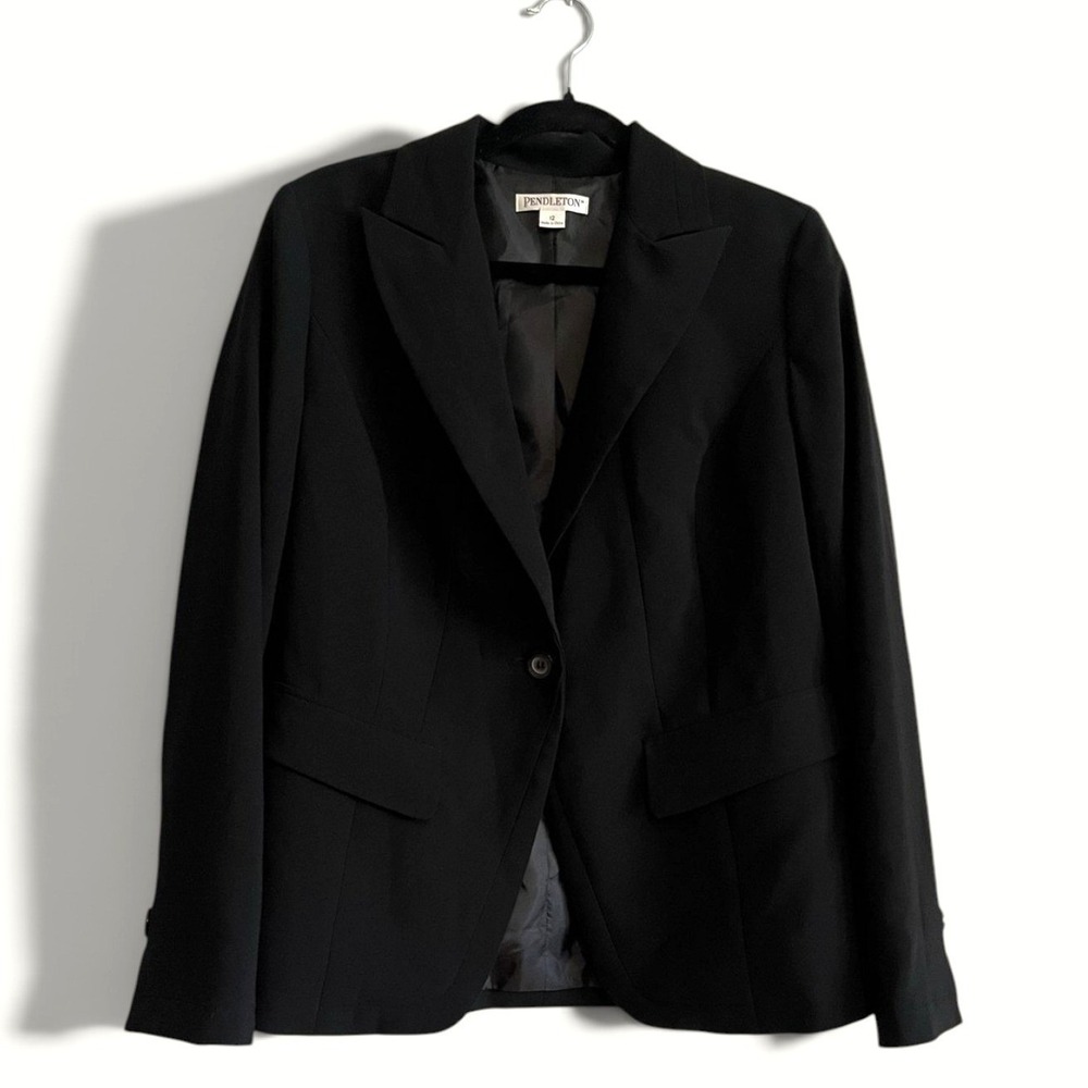 Pendleton Blazer Womens 12 Black Polyester One Button Lined Workwear Office
